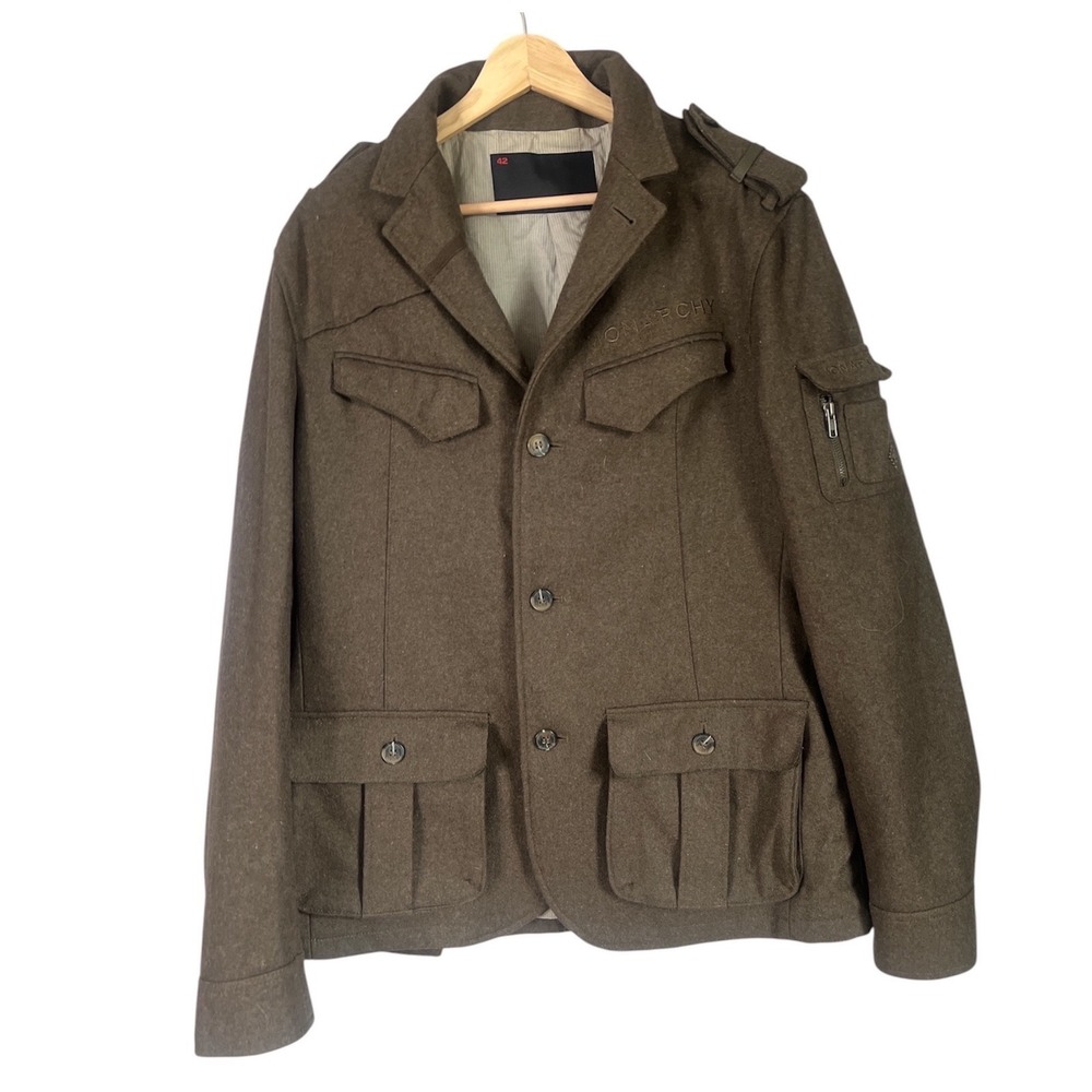 Mens Monarchy black  army green military style‎ field jacket wool blend